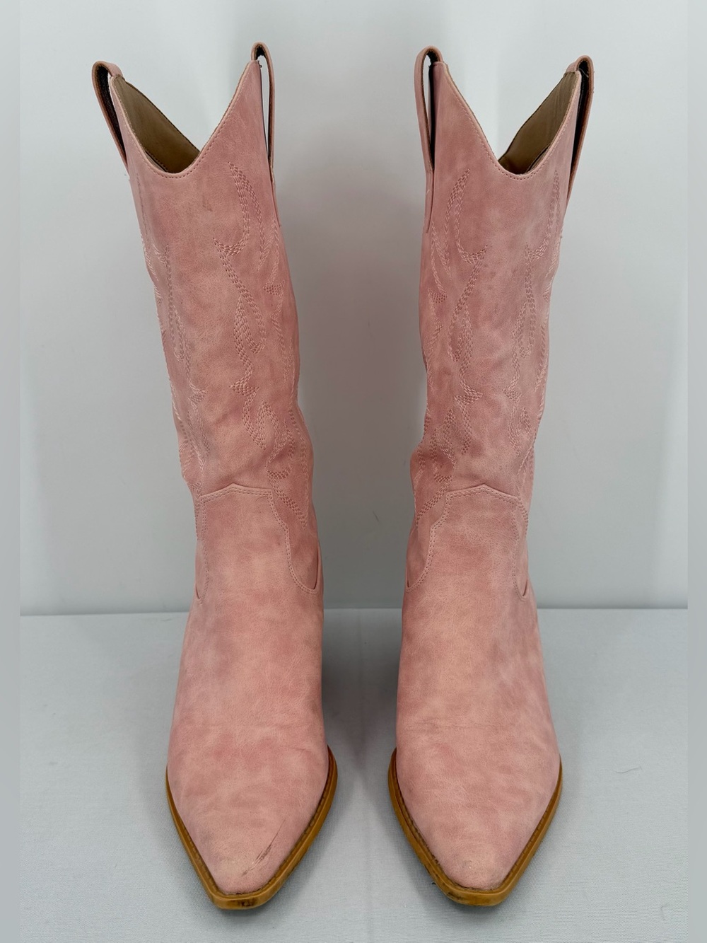 Pink Faux Leather Western Cowboy Boots 8 Pointed Toe Embroidered rodeo country - Picture 2 of 15